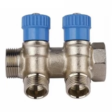 Коллектор GENERAL FITTINGS для холодной воды, вентили, никелированная латунь, вход 3/4″ - 2 выхода 1/2″