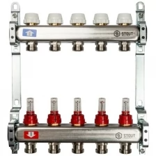 Коллектор из нержавеющей стали с расходомерами 5 вых. (Stout)