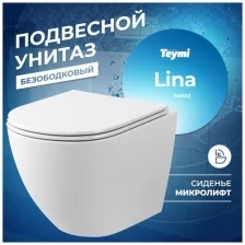 Унитаз подвесной Teymi Lina S безободковый, сиденье микролифт T40102